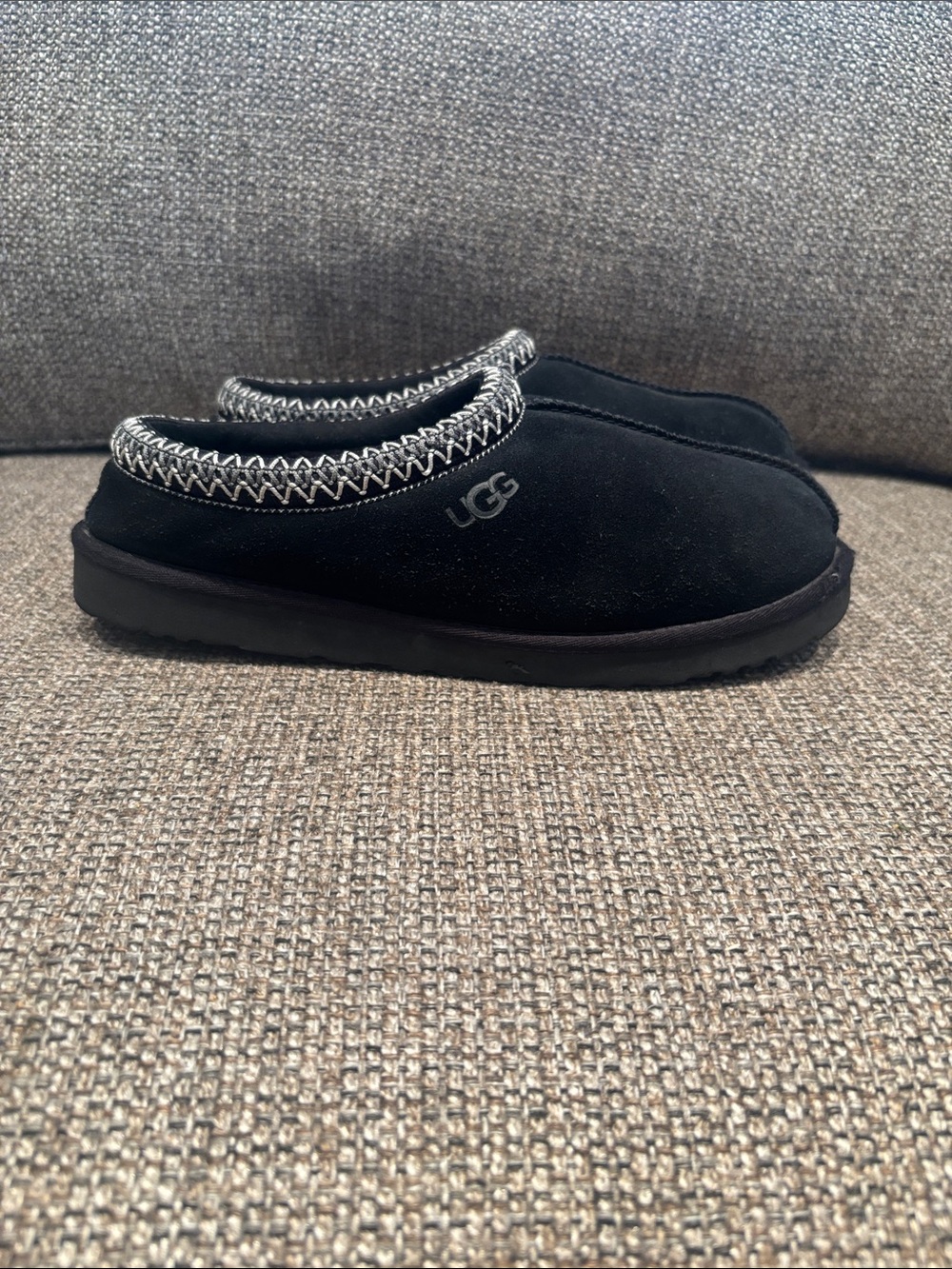 UGG Black Suede Slip-On Clog with Contrast Stitching